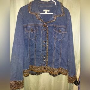 Womens plus size Vintage Y2K Coldwater creek tweed trim Jean jacket